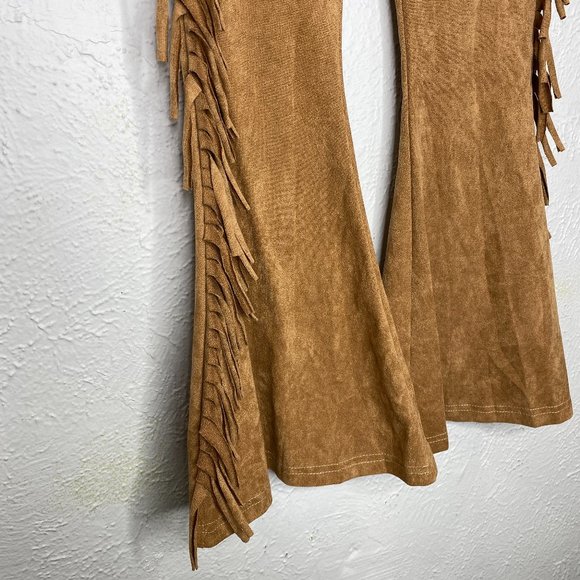 Suede fringe bellbottom costume pants in chestnut, girl's size L( 8/10) EUC. - Picture 3 of 5